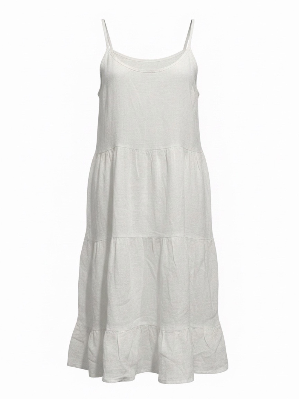 Valentina Naldi Classic White Tiered Spaghetti-Strap Midi Dress